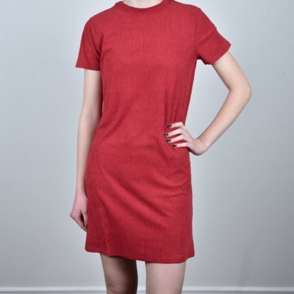Zara Red Ribbed Mini Dress (S) - Picture 2 of 6